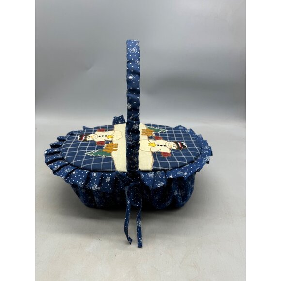 Holiday Snowman Woven Wicker Cloth Basket Lid Handle Christmas Home Decor READ - Picture 2 of 12